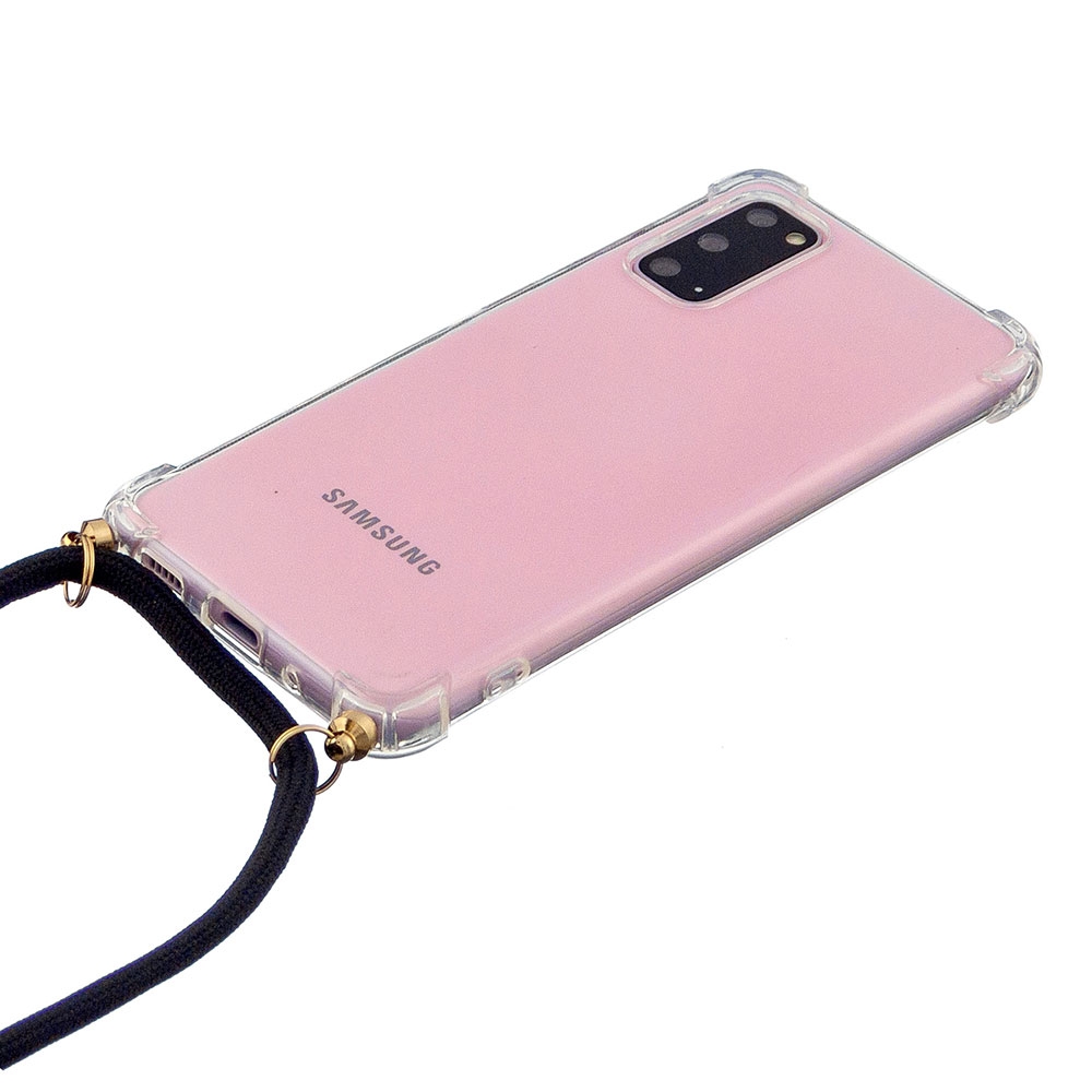 Samsung Galaxy S20 / S20 5G Necklace Gummi Hülle Air Cushion Fallschutz   Handykette (150cm) - Schwarz / Gold