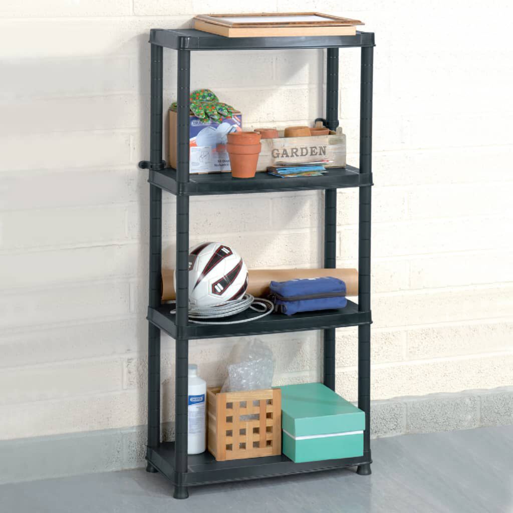 vidaXL 4-laags plank zwart 61 x 30,5 x 130 cm kunststof