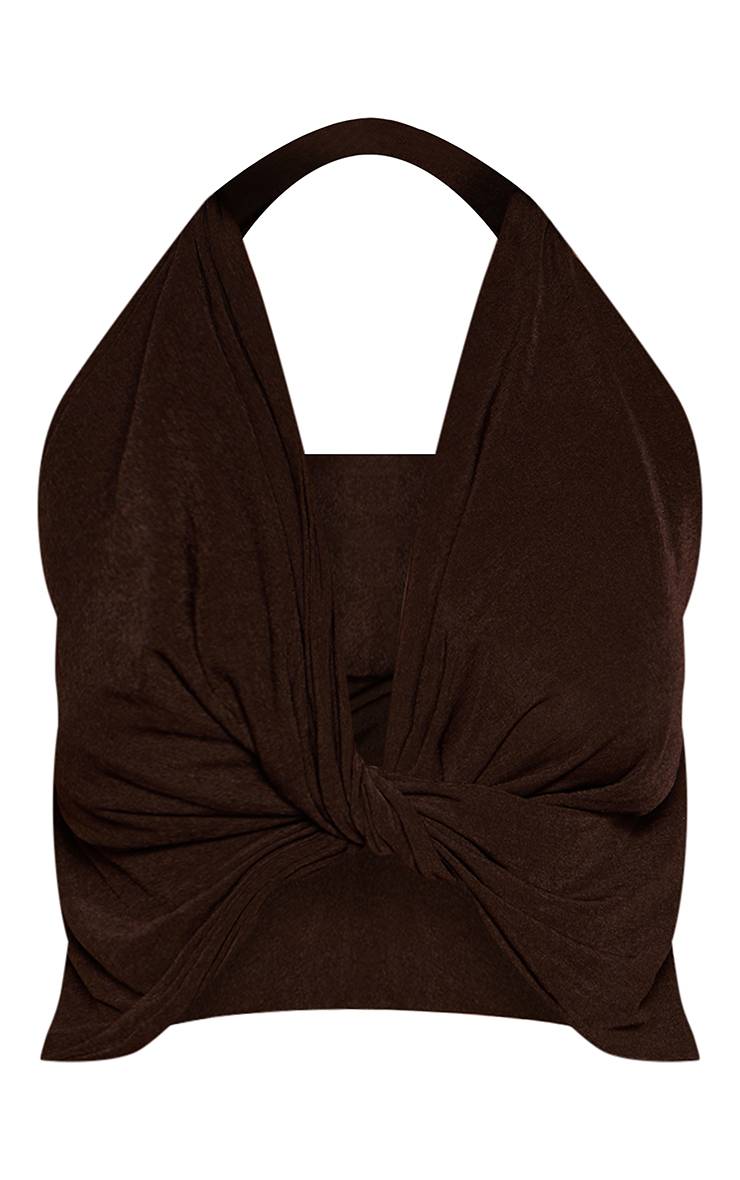 Marron Ensemble Top Court En Mousseline À Détail Torsadé Et Col Licou