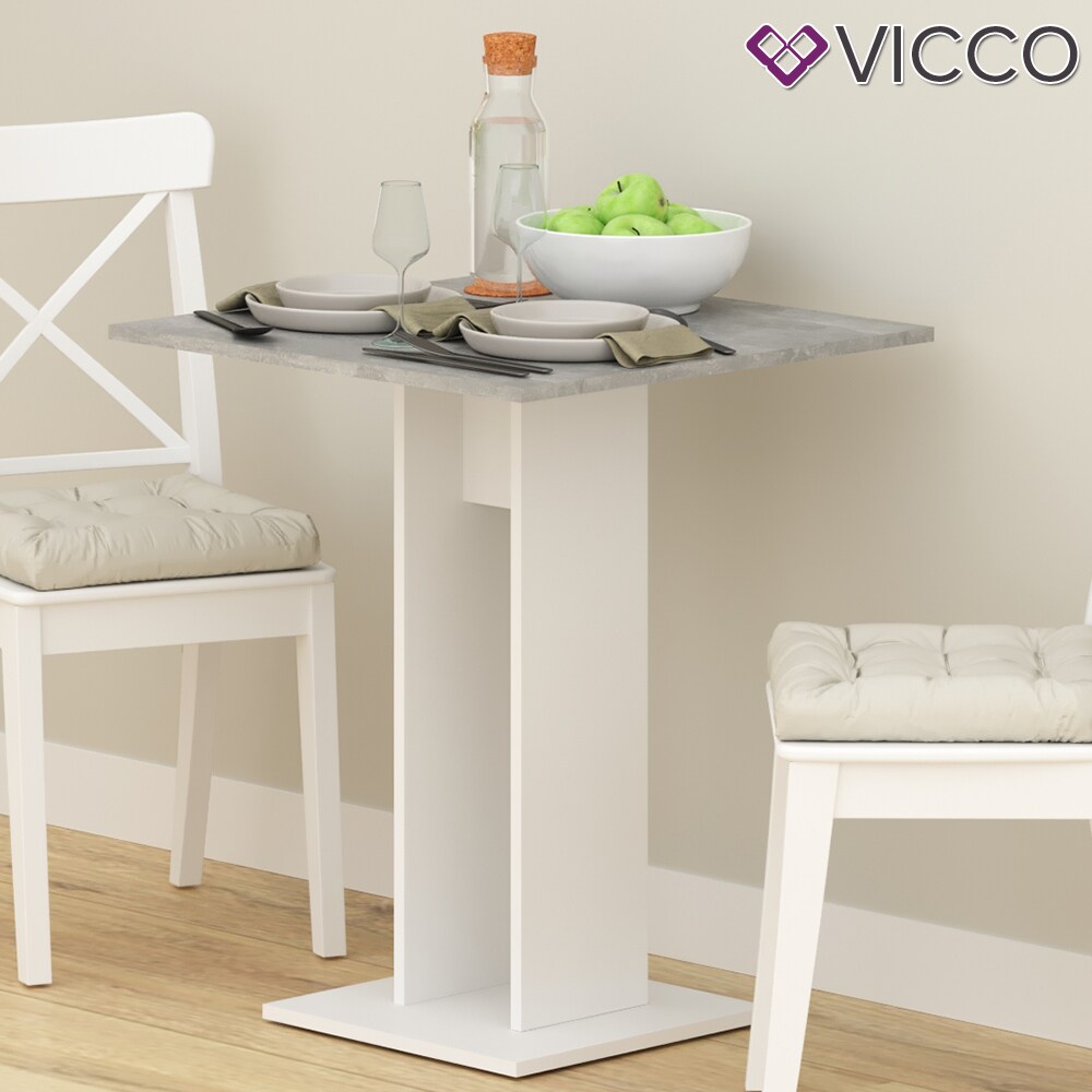 VICCO Esstisch EWERT Küchentisch Esszimmer Tisch Säulentisch weiß beton 65x65 cm