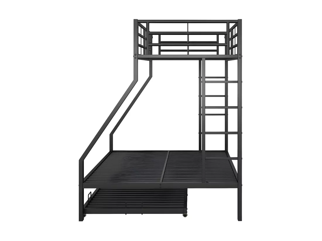 Lit superposé 90/140x200cm avec un lit gigogne 90x190cm - cadre en métal - Noir