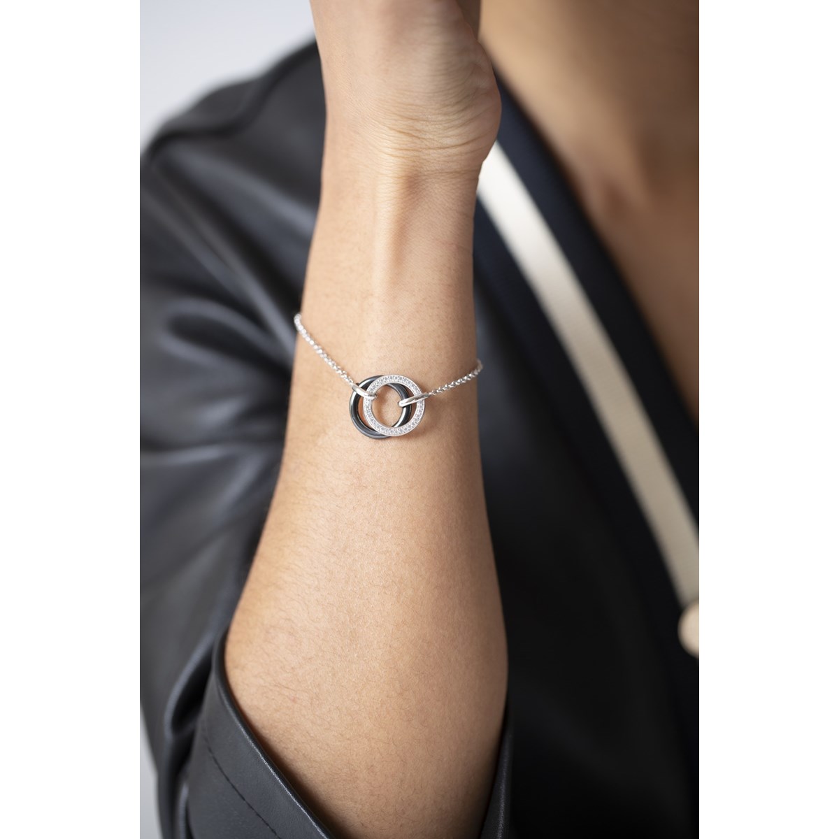 Bracelet souple en Argent avec oxyde de zirconium blanc