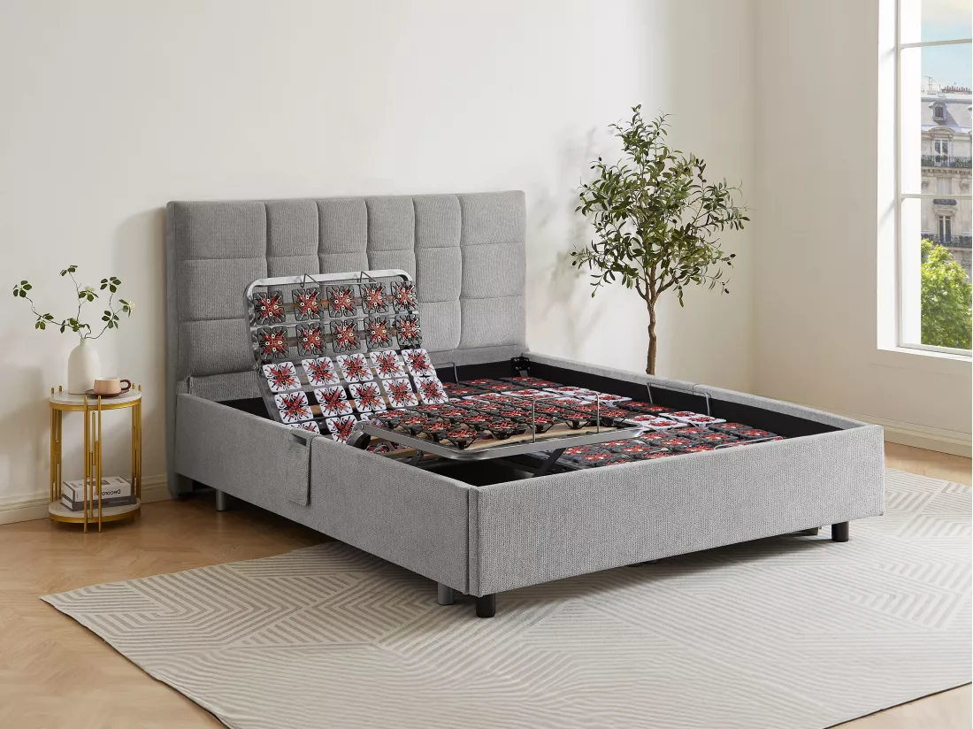 Sommier électrique de relaxation déco 2x65 plots - 2 x 80 x 200 cm - Tissu - Gris - PITUS de YSMÉE