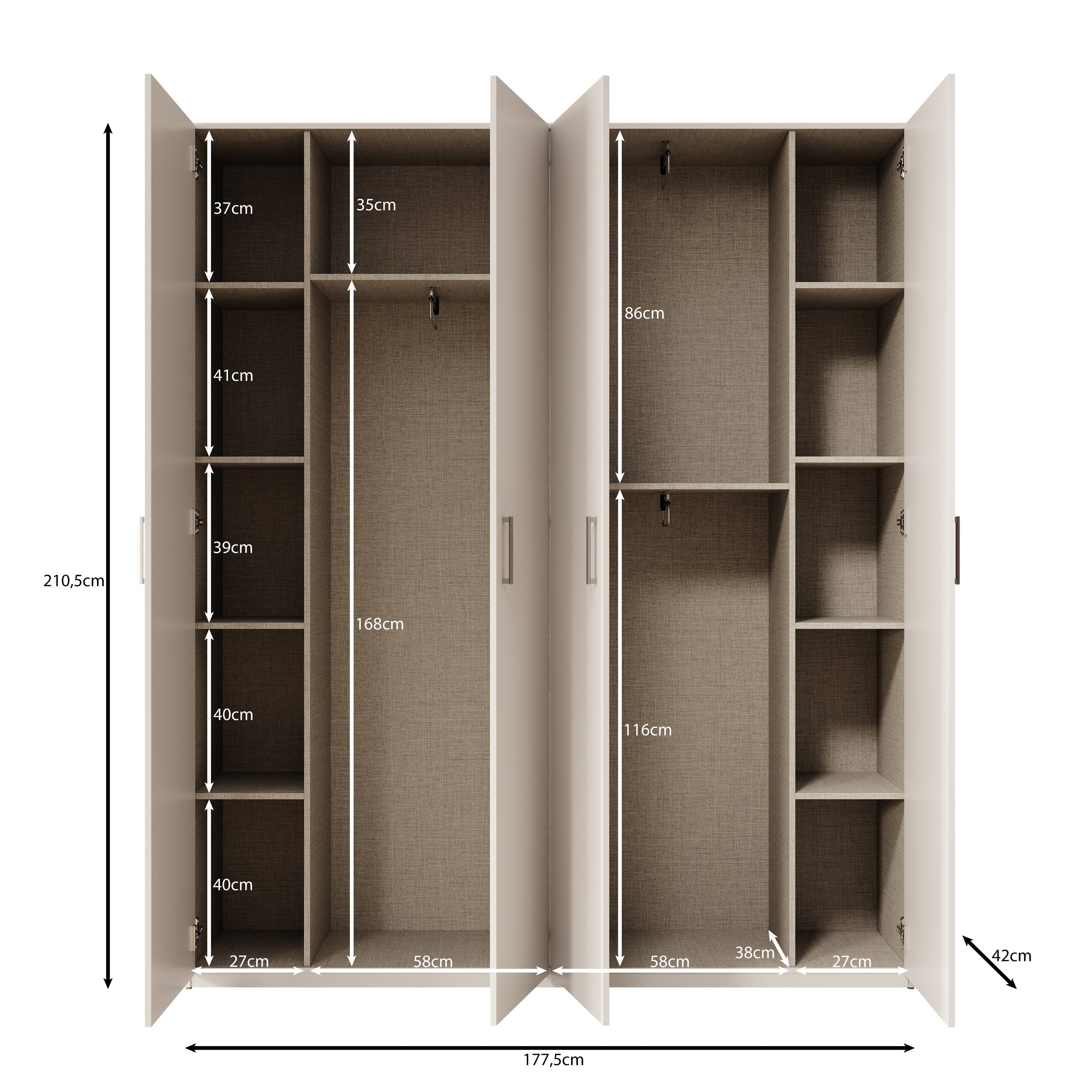 Havron - Kledingkast 4 deurs - Wit - 178x42x211 cm