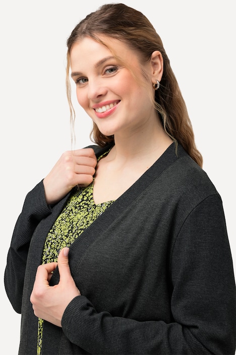 Sweatjacke, Waffelstruktur, offene Form, Langarm