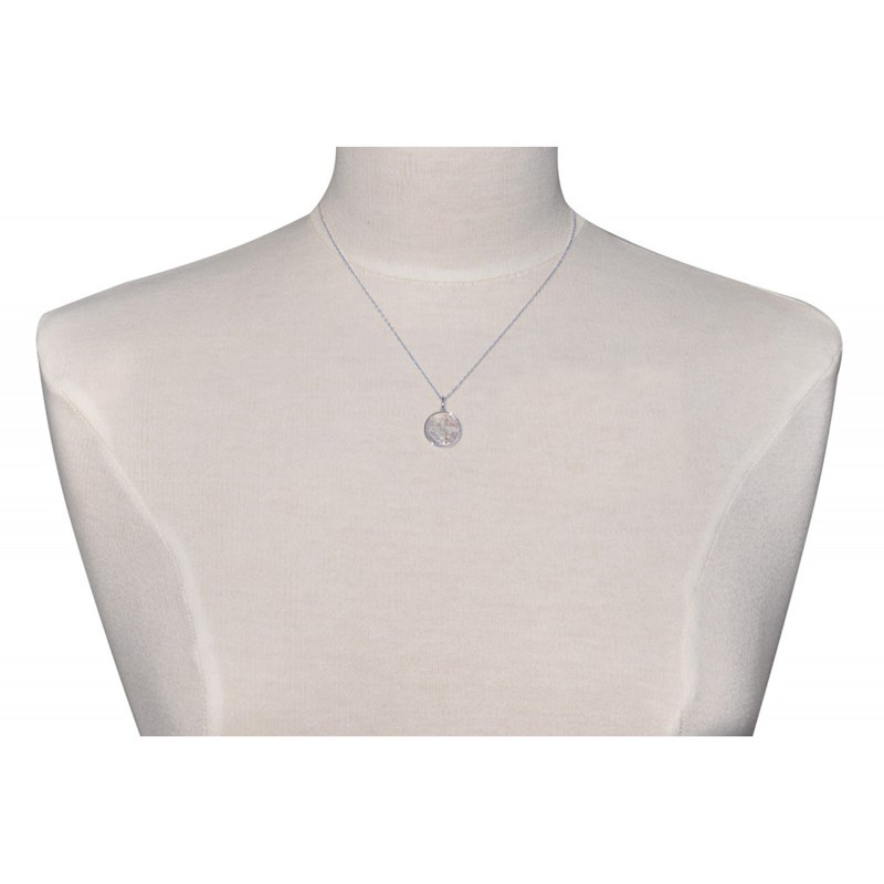 Pendentif Argent Rhodié et Nacre Médaille Ronde Croix de Saint Benoit