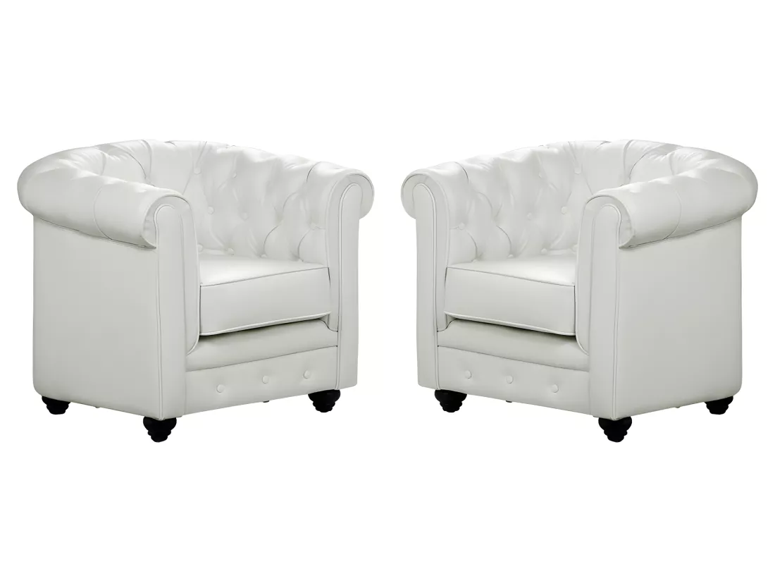 Lot de 2 Fauteuils CHESTERFIELD - Simili Blanc
