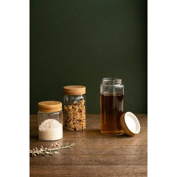 Bocal en verre avec couvercle en bambou 850 ml Pebbly