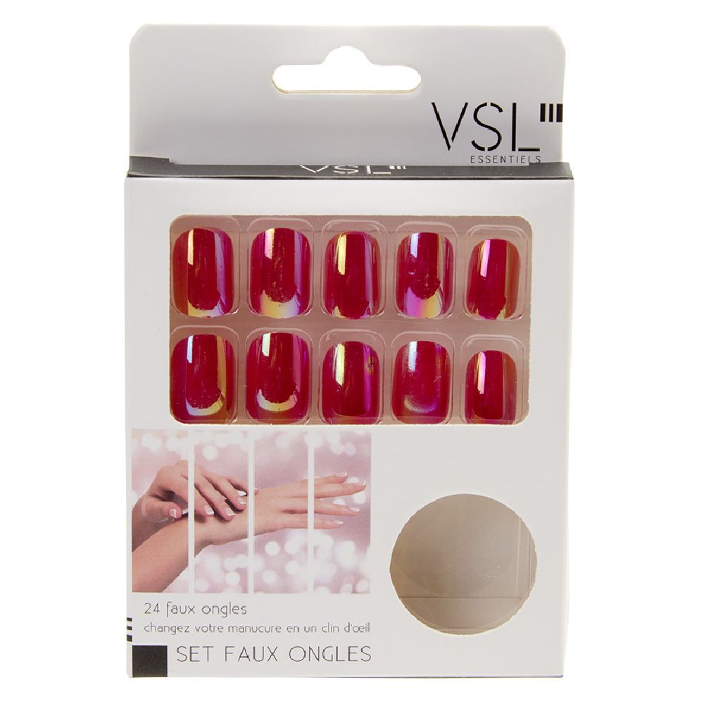 Kit de faux ongles en acrylique rose foncé effet miroir