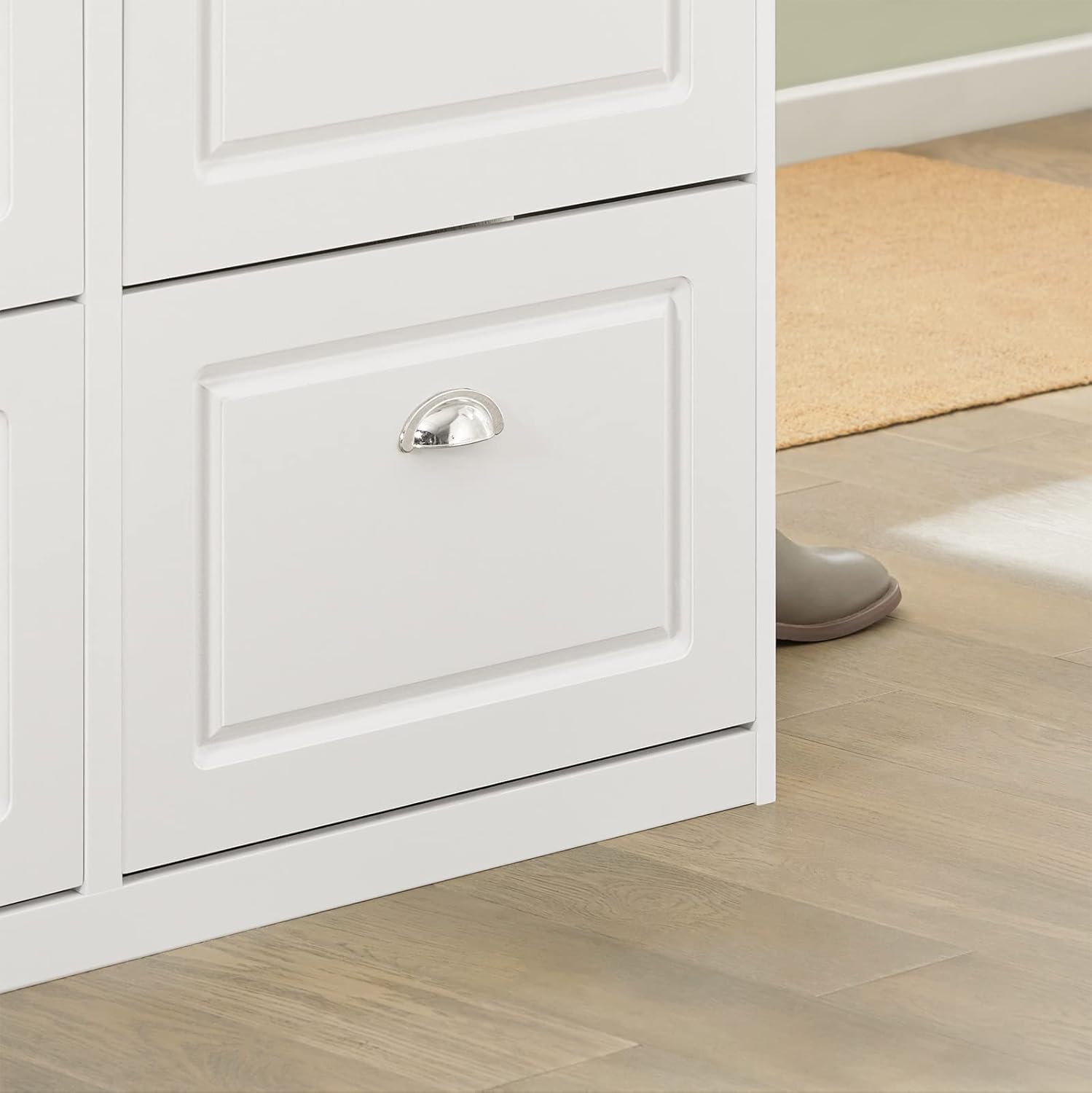 SoBuy Schuhschrank mit 4 Klappen - Schmaler Schuhkipper mit 8 Ablagen, Verstellbares Schuhregal für Diele, Flur & Eingangsbereich - Flurschrank mit Kippsicherung 105x82x24cm Weiß FSR79-W