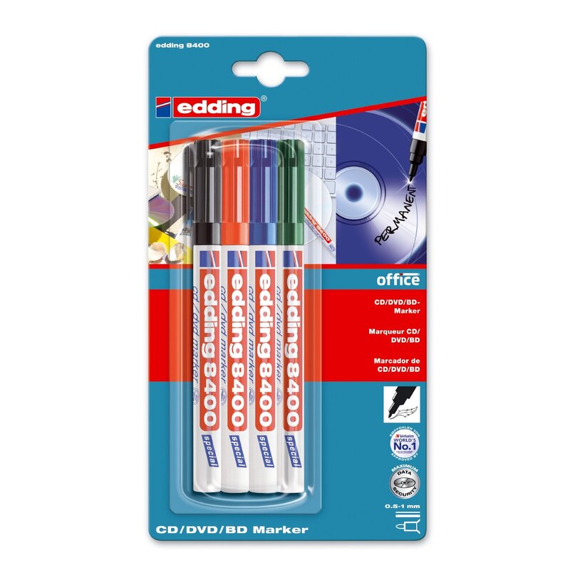 Edding CD Marker 8400, 4er Set, assortiert