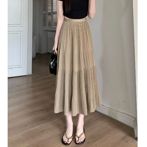 Yohana - Hoge taille effen kreuk midi A-lijn rok