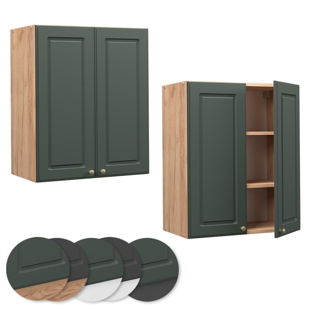 Vicco Hängeschrank Küchenschrank Küchenmöbel Fame-Line Eiche Grün-Gold Landhaus 60 cm Küche Einbauküche Hängeschrank Drehtür Einlegeboden Küchenzeile