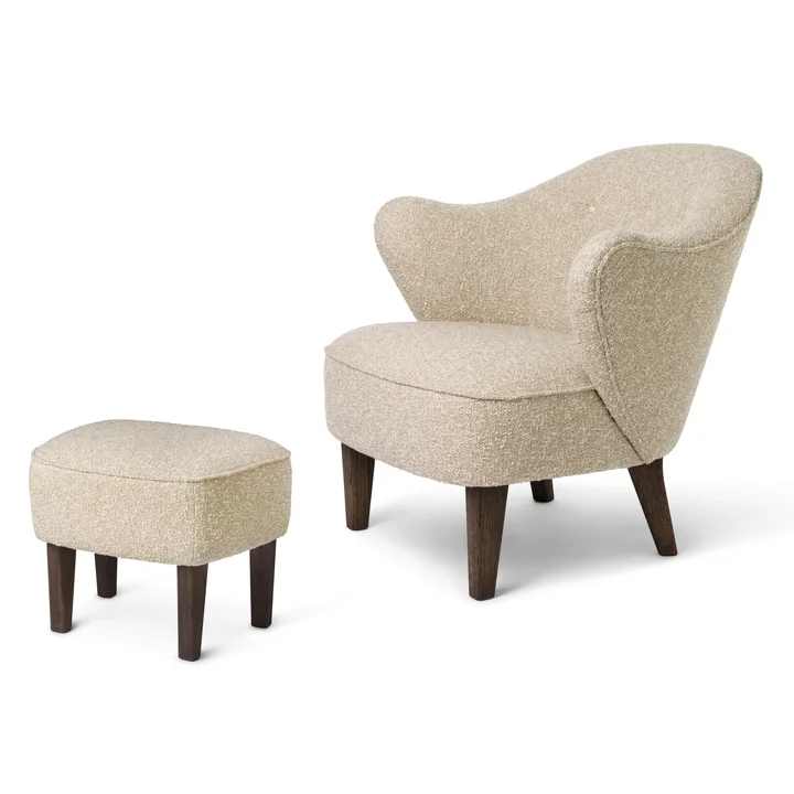 Audo - Ingeborg Sessel und Fussschemel, Eiche dunkel gebeizt / beige (Sahco Zero 0001)