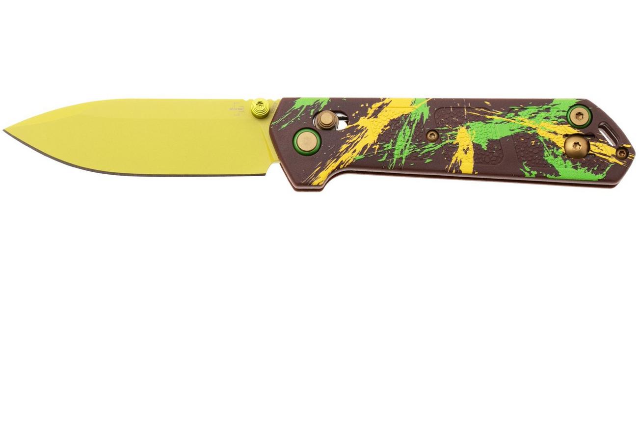 Böker Plus Kihon 2 Dubai Chocolate 01BP0038 Pistaccio Green D2, Brown Yellow Green GFN, zakmes, Lucas Burnley design