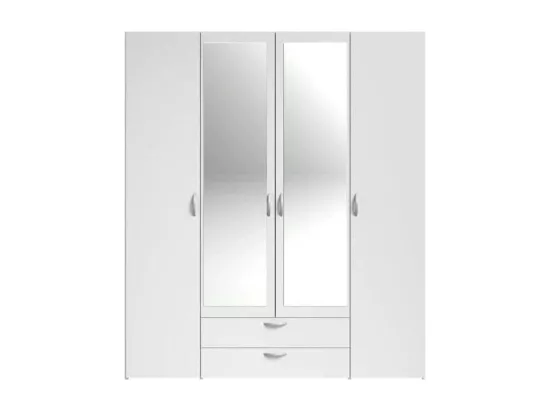 Armoire VARIA - Décor blanc - 4 portes battantes + 2 miroirs + 2 tiroirs - L 160 x H 185 x P 51 cm - PARISOT