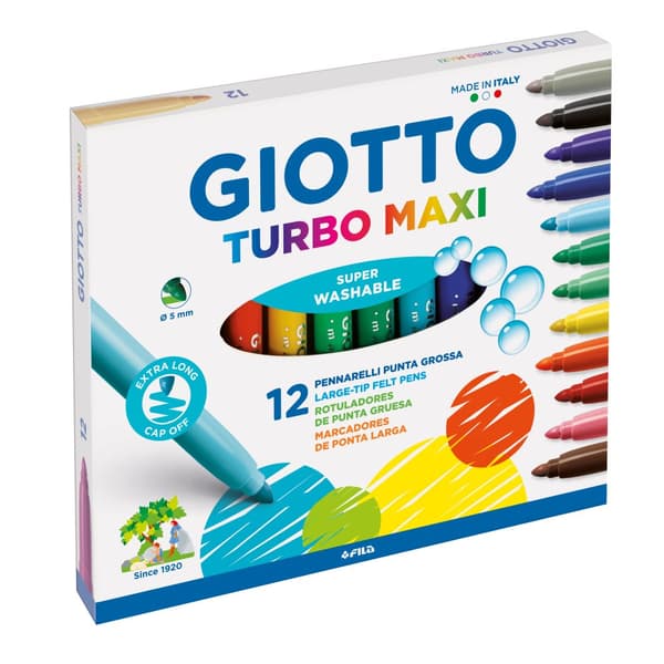 Tusjpenn Maxi 12-pk vannbaserte, Giotto Turbo Maxi