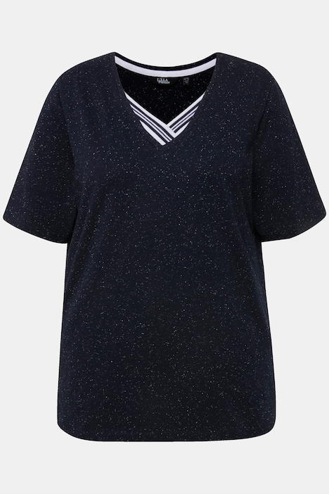 T-Shirt, Noppen, Zierbänder, V-Ausschnitt, Halbarm