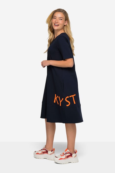 Jerseykleid, Wording-Print, Rundhals, Halbarm