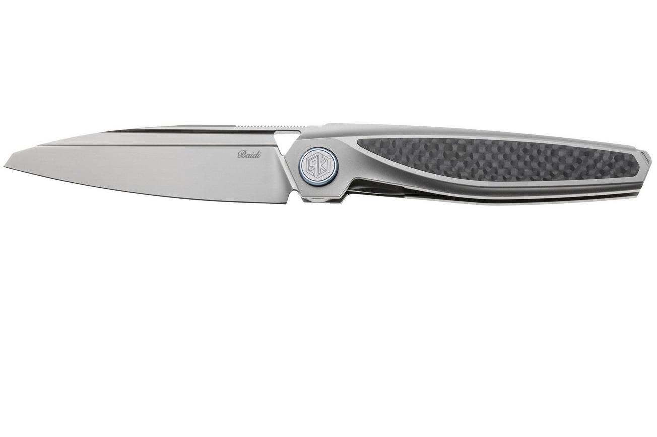 Rike Knife Baidi 13205-2 Bead Blasted Bohler M390, Titanium, Black Carbon Fiber Inlay, zakmes