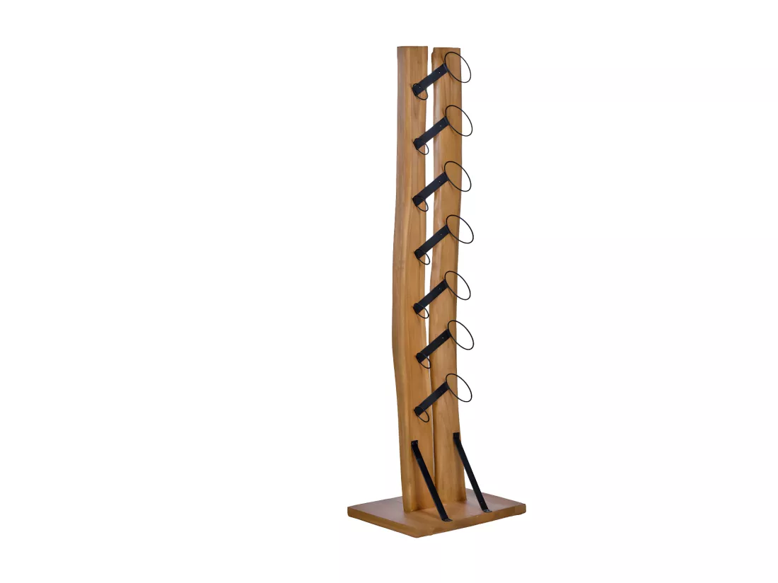 Porte bouteille H. 146 cm en bois de teck avec 7 supports métal - VINO