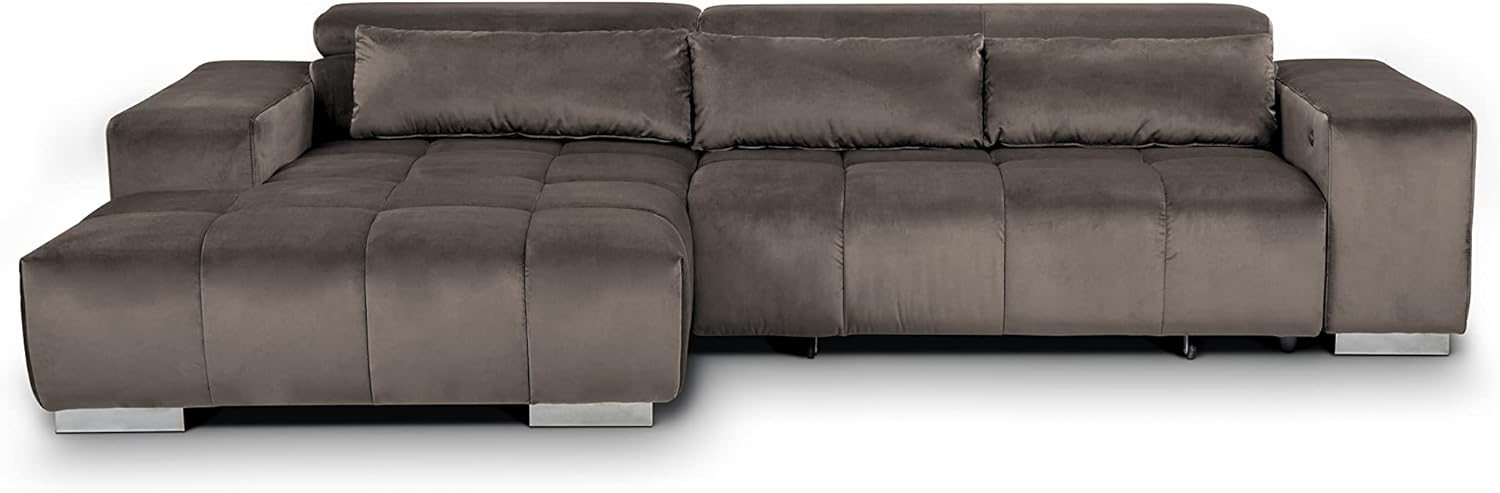 Mivano Eckcouch Orion / Großes Ecksofa mit XL-Recamiere inkl. Relaxfunktion, Kopfteilfunktion und Kissen / 307 x 73 x 186 / Velours, Grau