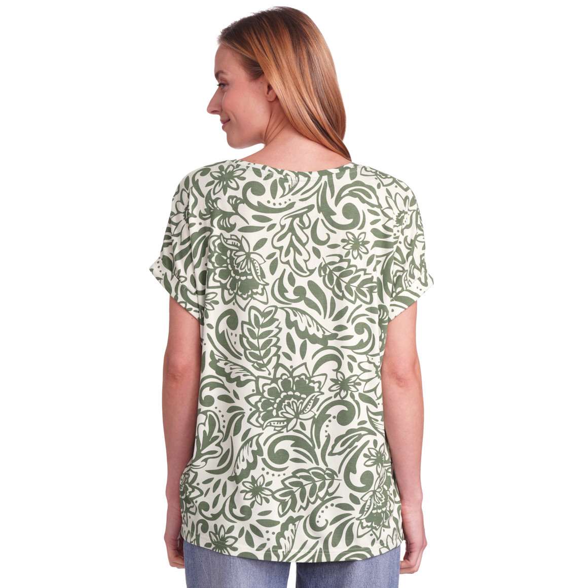 Gina Benotti Damen T-Shirt mit Print cremeweiss / dunkelgrün
