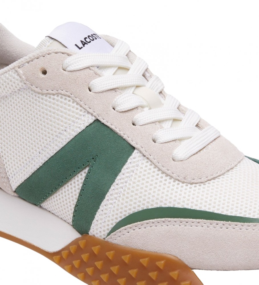Tênis Lacoste L-Spin Deluxe em couro, branco e verde.