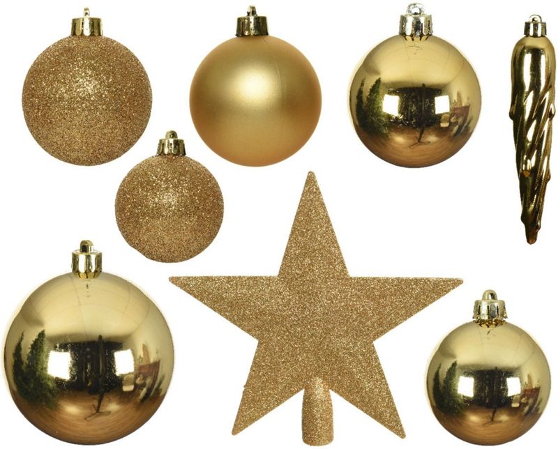 Decoris - Kerstballen Set - Goud - Kunststof - 34-dlg