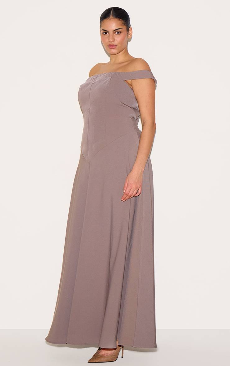 Champignon Robe Longue Grande Taille Bardot Structurée Avec Taille En V