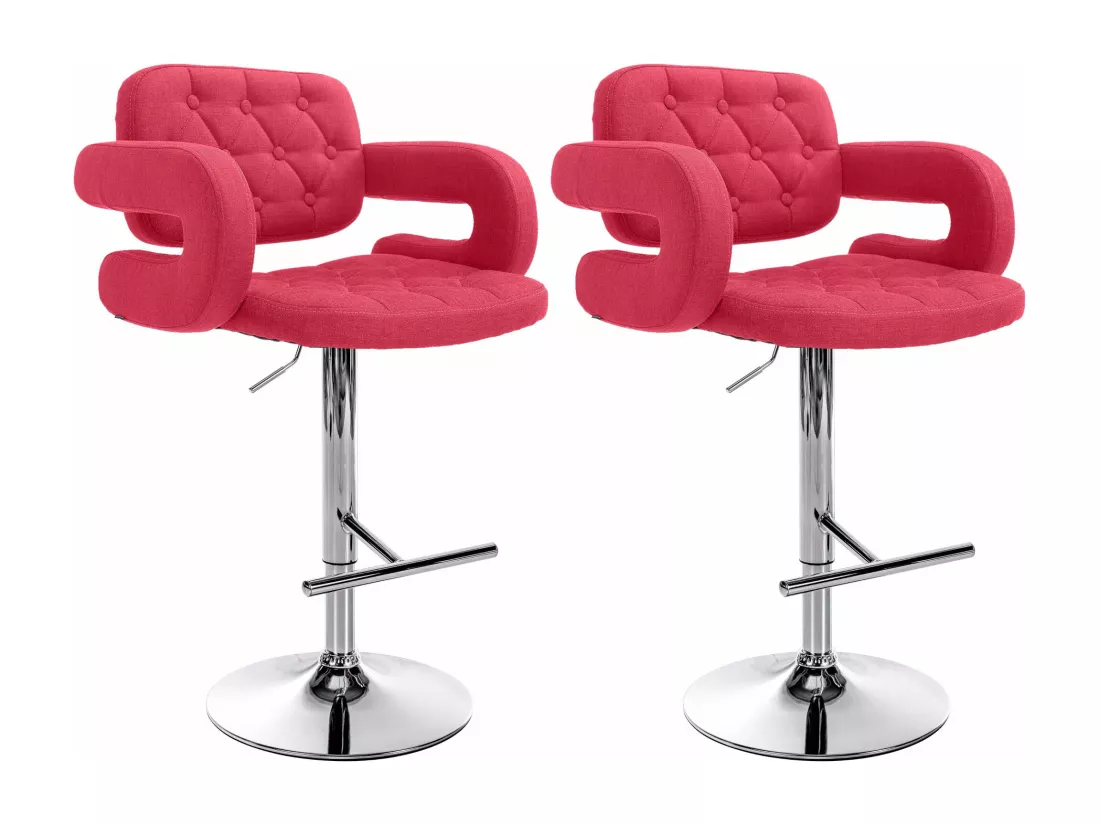 Lot de 2 Tabouret de bar - Tissu & Métal chromé - Rouge - Dublin