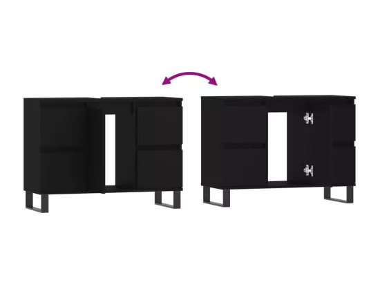 Armoire de salle de bain noir 80x33x60 cm bois d'ingénierie