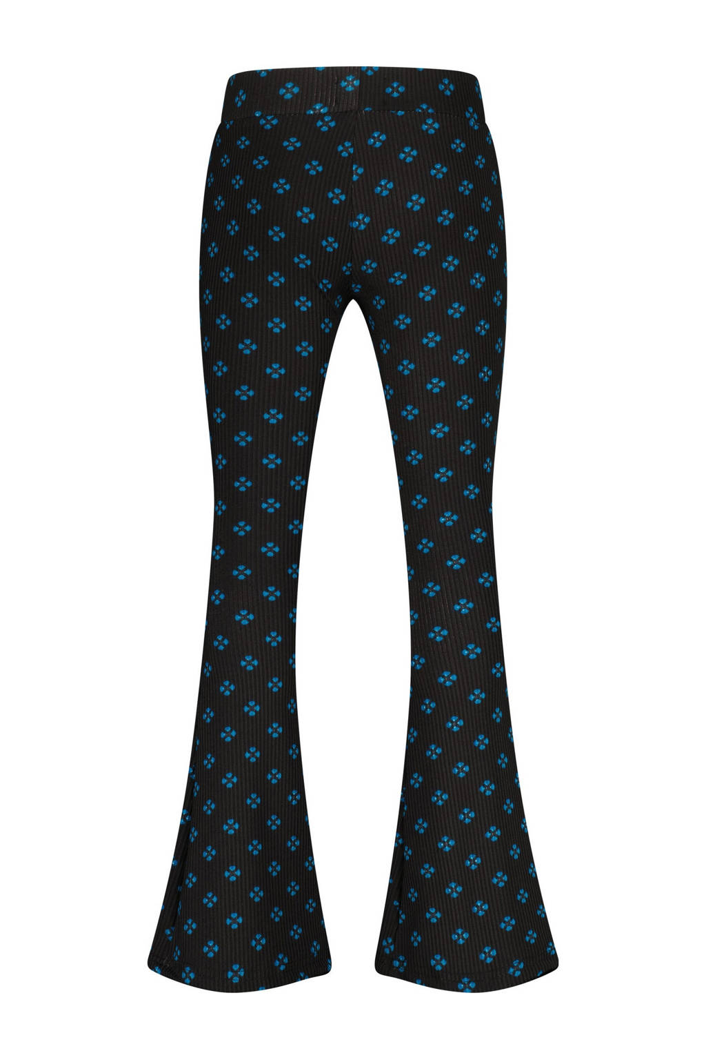 Raizzed flared broek Rian met all over print zwart/blauw