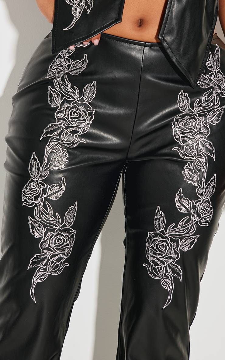 Noir Pantalon Évasé En Synthétiquecuir Brodé Shape
