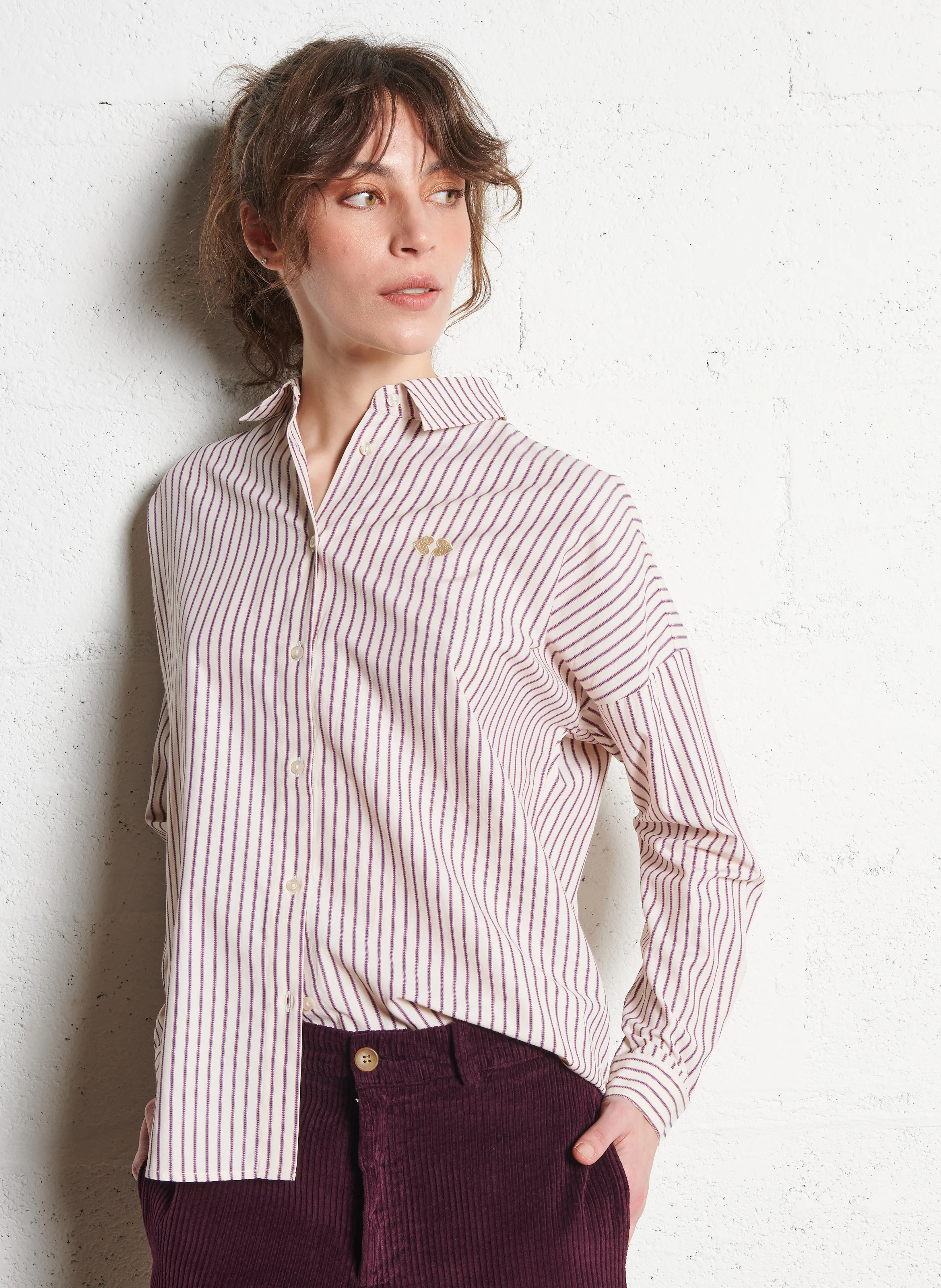 Chemise droite rayée | Violet