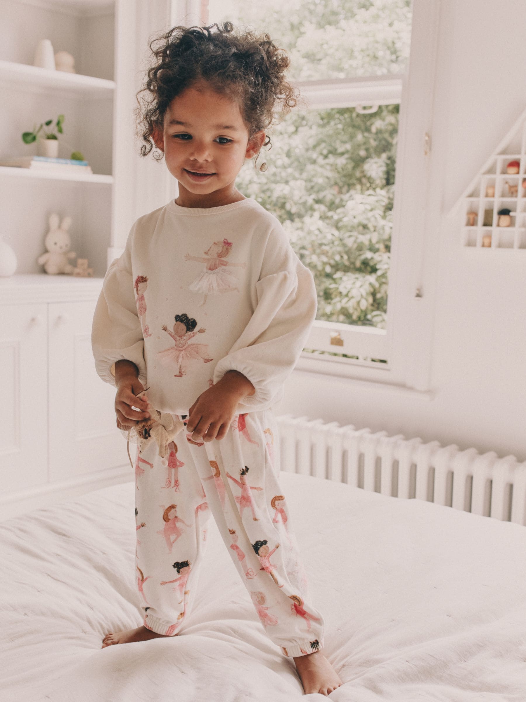 Ecru/roze ballerina - Behaaglijke fleece pyjama (9 mnd-10 jr)
