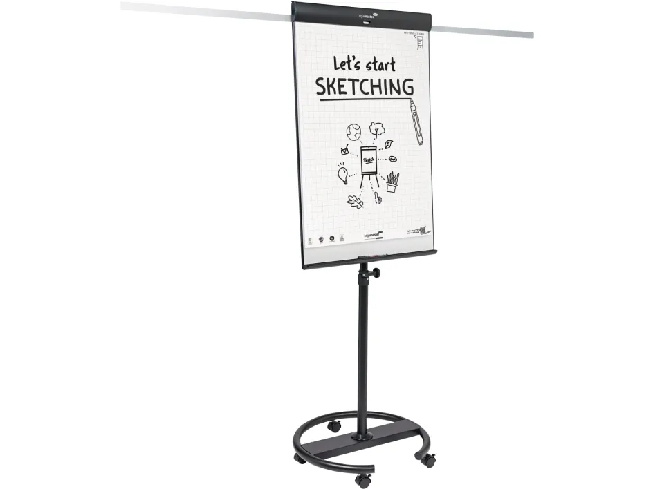 Legamaster SKETCH PRO mobile flipchart magnetisk- Round Base med 5 låsbare hjul giver stabilitet og mobilitet, pakken indeholder et start kit ( 1x flipover blok kvadreret, 2x edding ecoline flipchart penne, penneholderr i fuld længde samt 2 forlænge