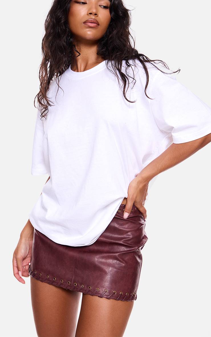 Rouge Bordeaux Mini-jupe Tressée En Synthétiquecuir