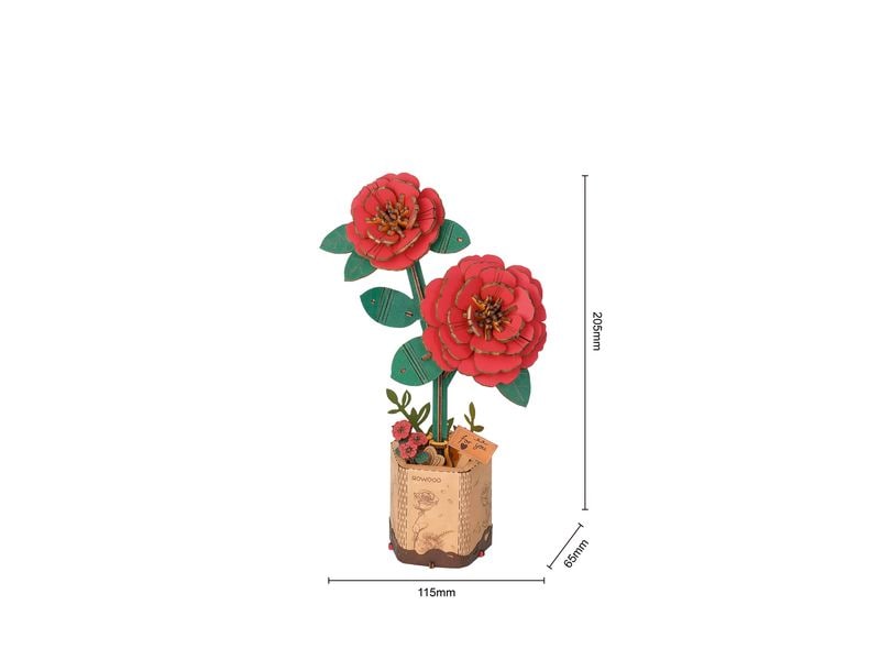 RoboTime Bausatz Red Camellia 113-teilig 3D-Puzzle aus lasergeschnittenen Holzteilen