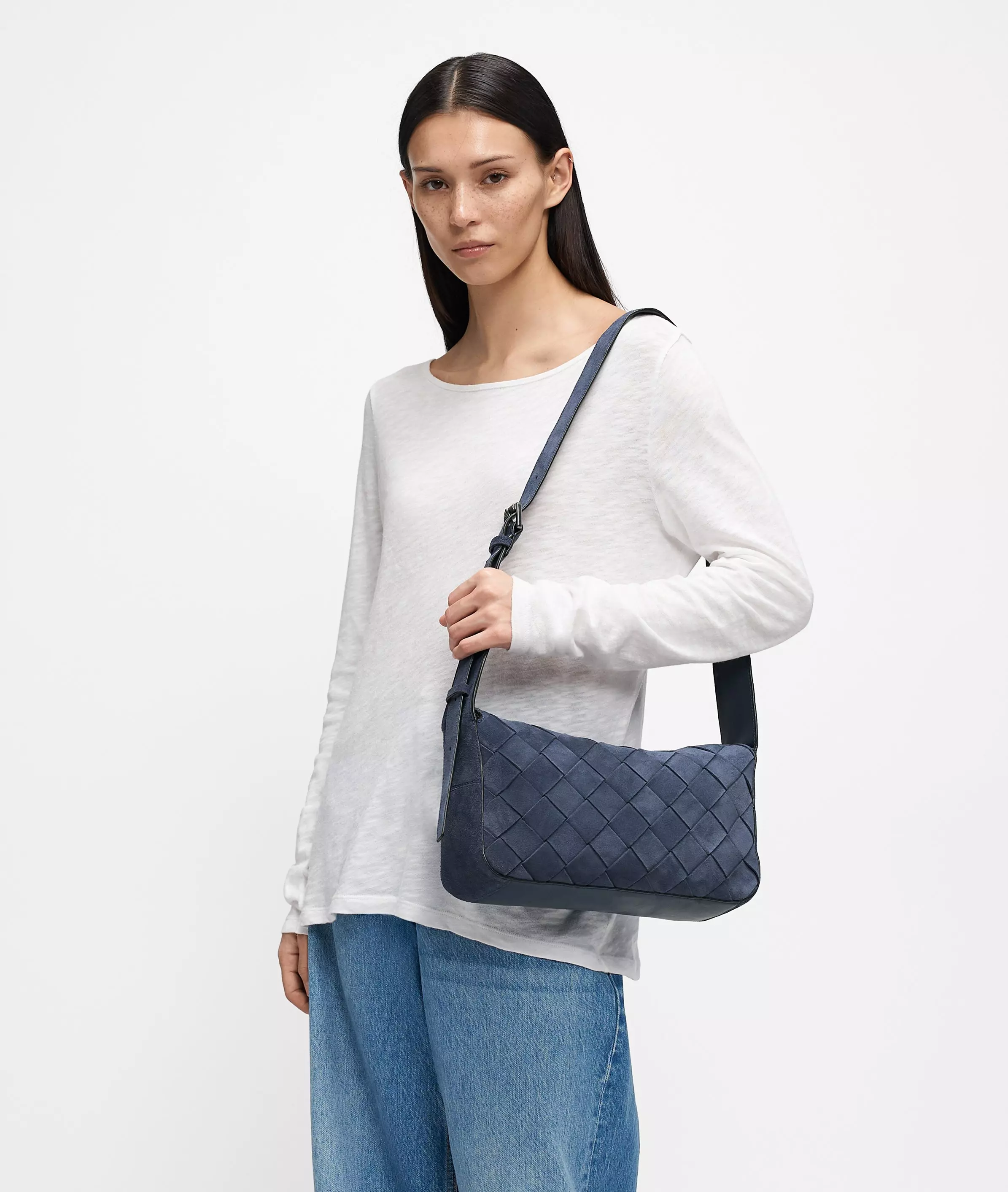 Sky II Hobo S Suede shoulder bag with diamond pattern