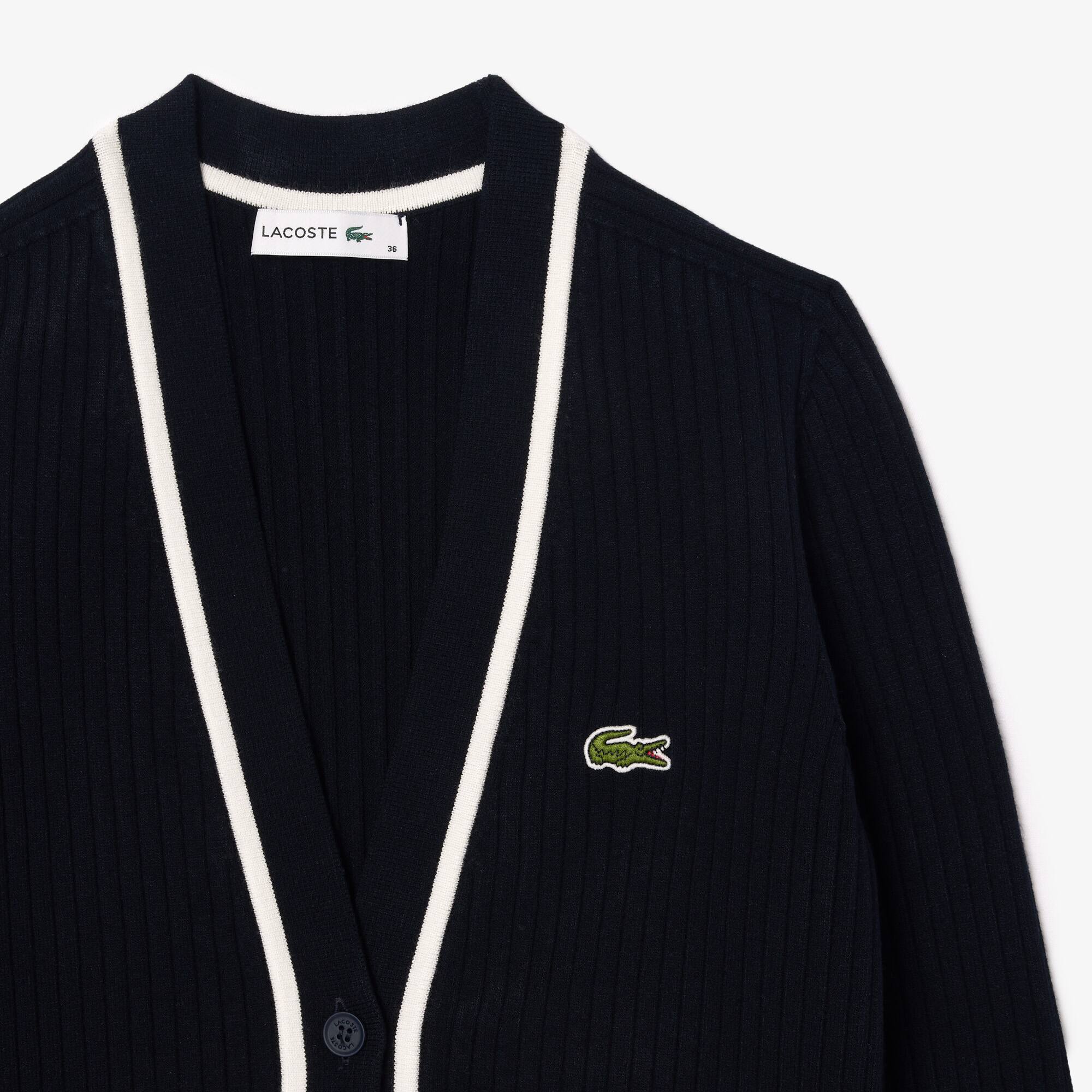 Cardigan mit V-Ausschnitt aus 3D-Strickware Pullover - Blau - Lacoste - Damen