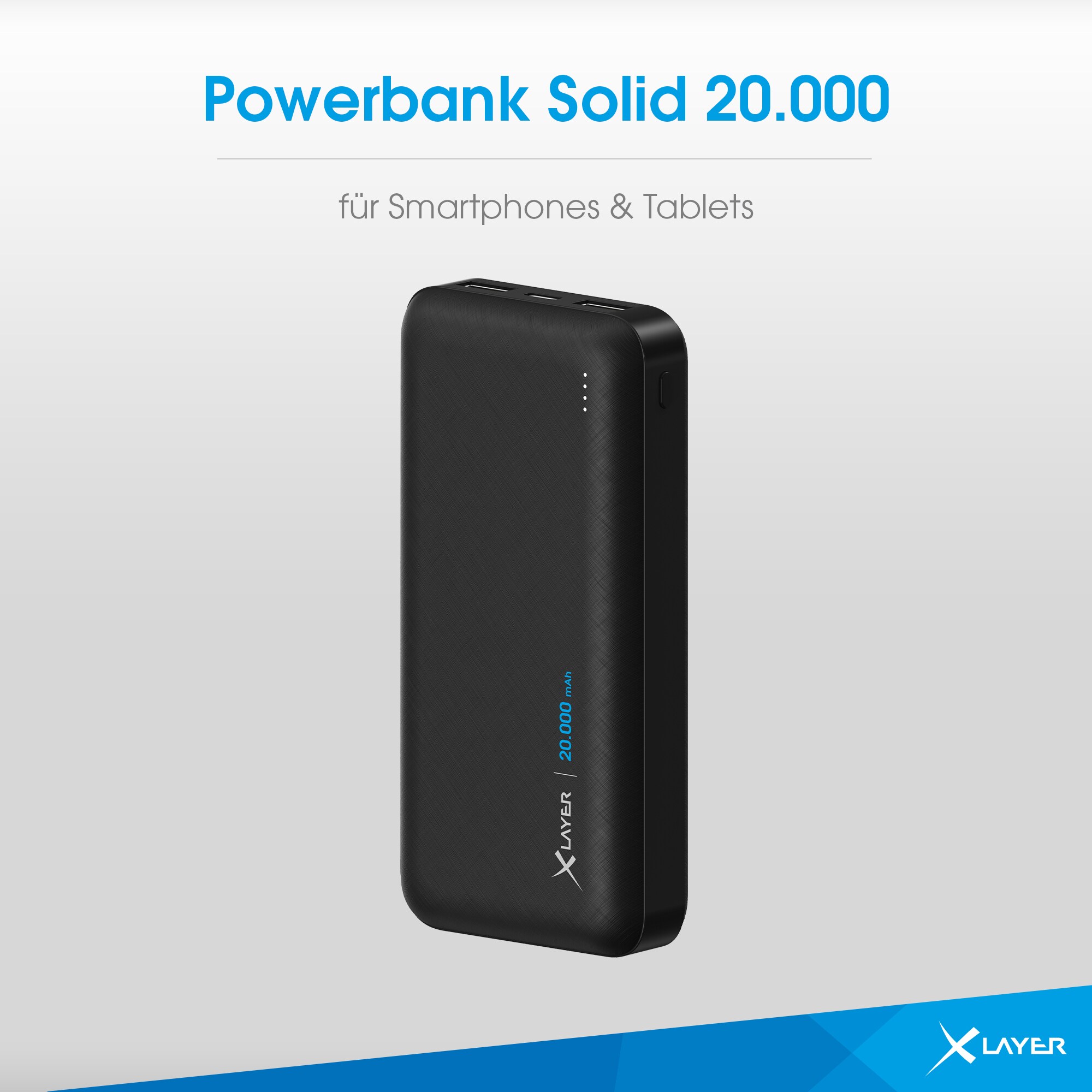 Xlayer POWERBANKS Powerbank Solid 20000 mAh Akku schnelles Aufladen externes Ladegerät