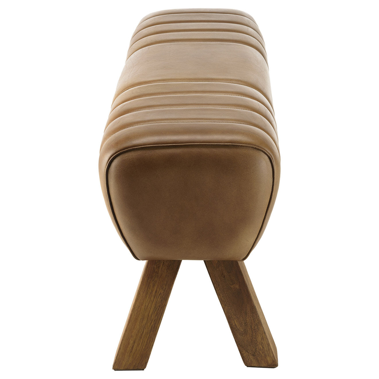 Macabane Banc matelassé en Cuir pieds inclinés en Manguier marron - 89x32x48 cm