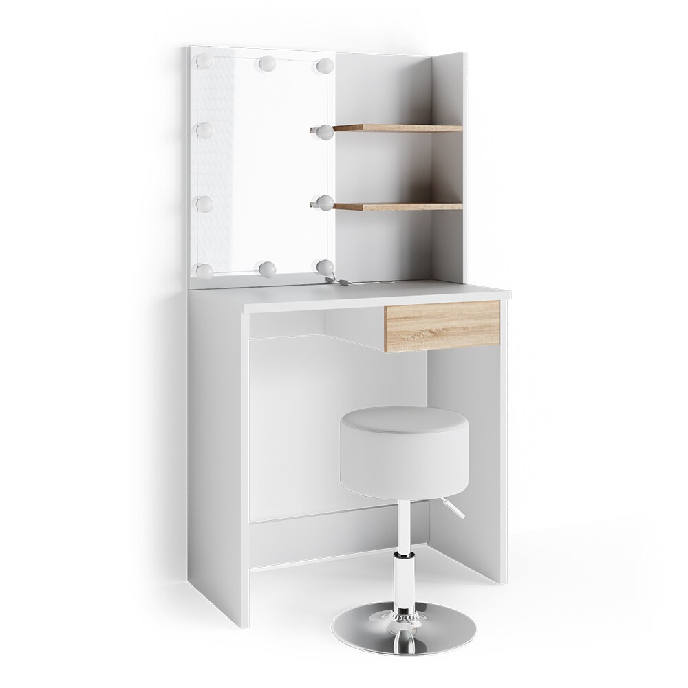 VICCO LED Schminktisch DEKOS Frisiertisch Kommode Kosmetik Weiß Eiche Hocker