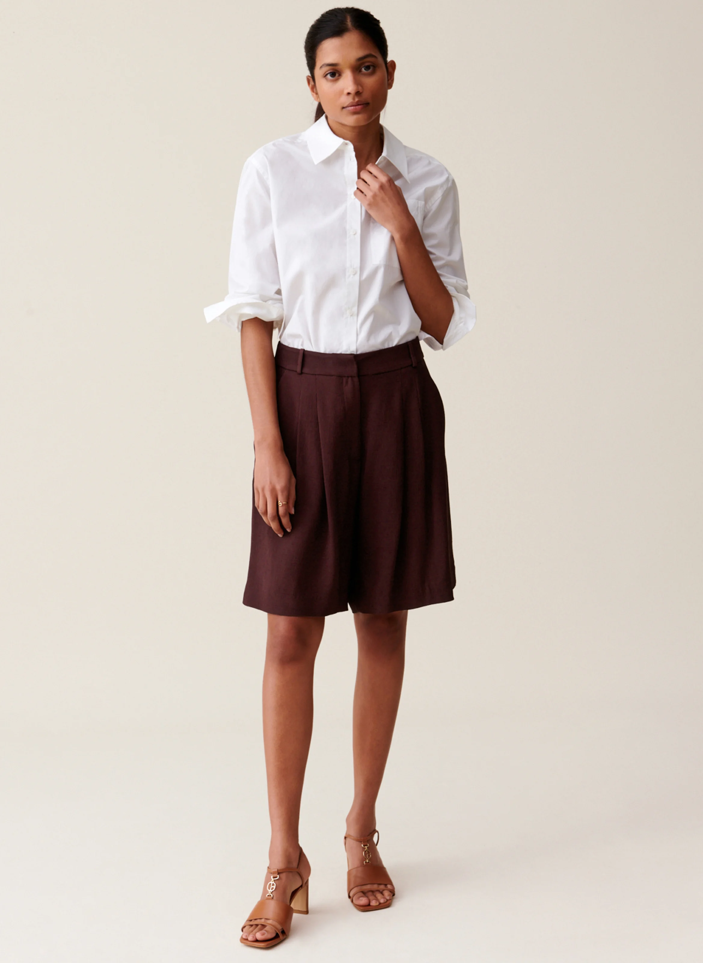 Bermuda droit taille haute | Marron