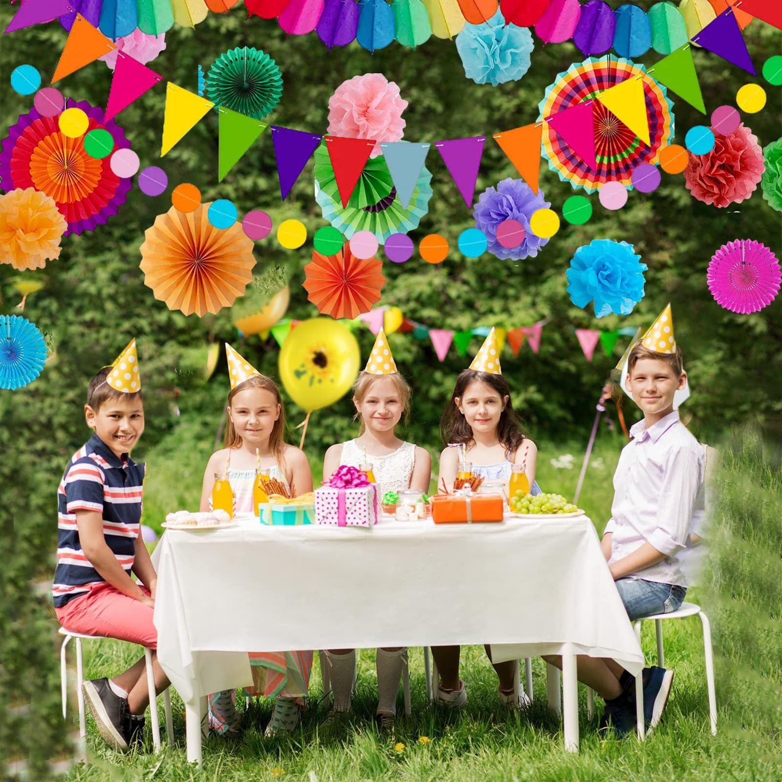 (31-tlg. Set) Mexikanische Fiesta Party Dekoration Papier Girlande / Pompon's / Rosetten - Bunt