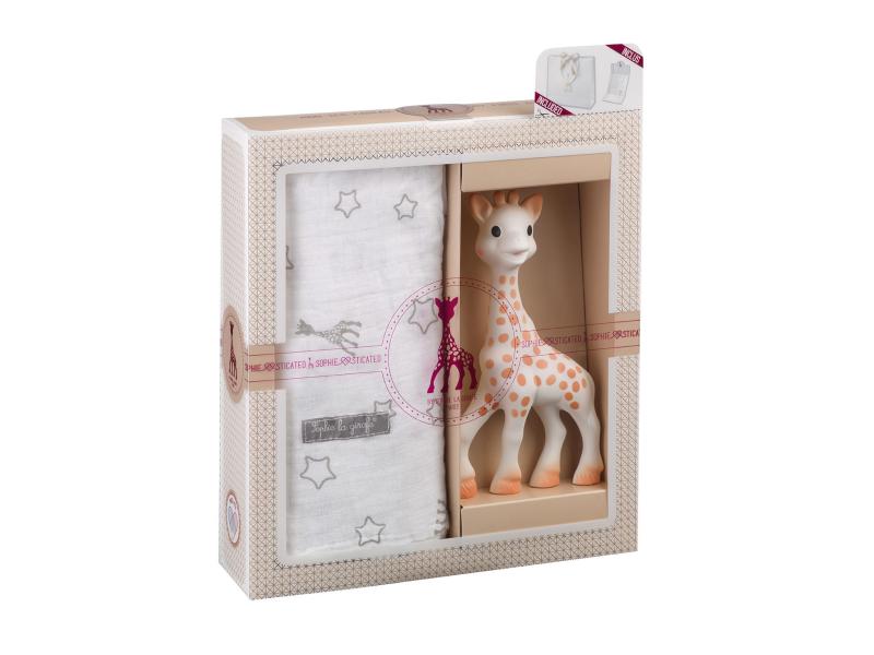 Sophie la girafe Geschenkset Spielfigur und Mulltuch Ein klassisches Sophie Geschenkset