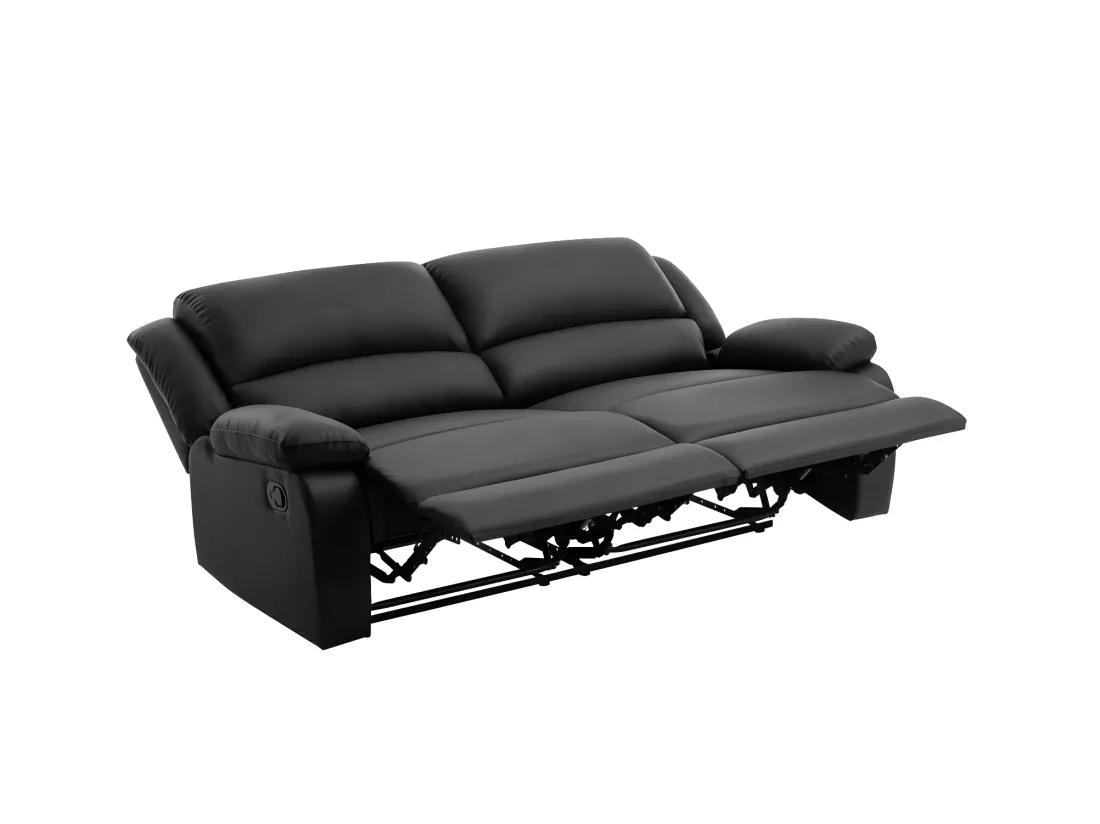 Canapé relax manuel 3 places avec 2 assises XXL Léo en simili - Noir - L193 x P93 x H96cm - Loungitude