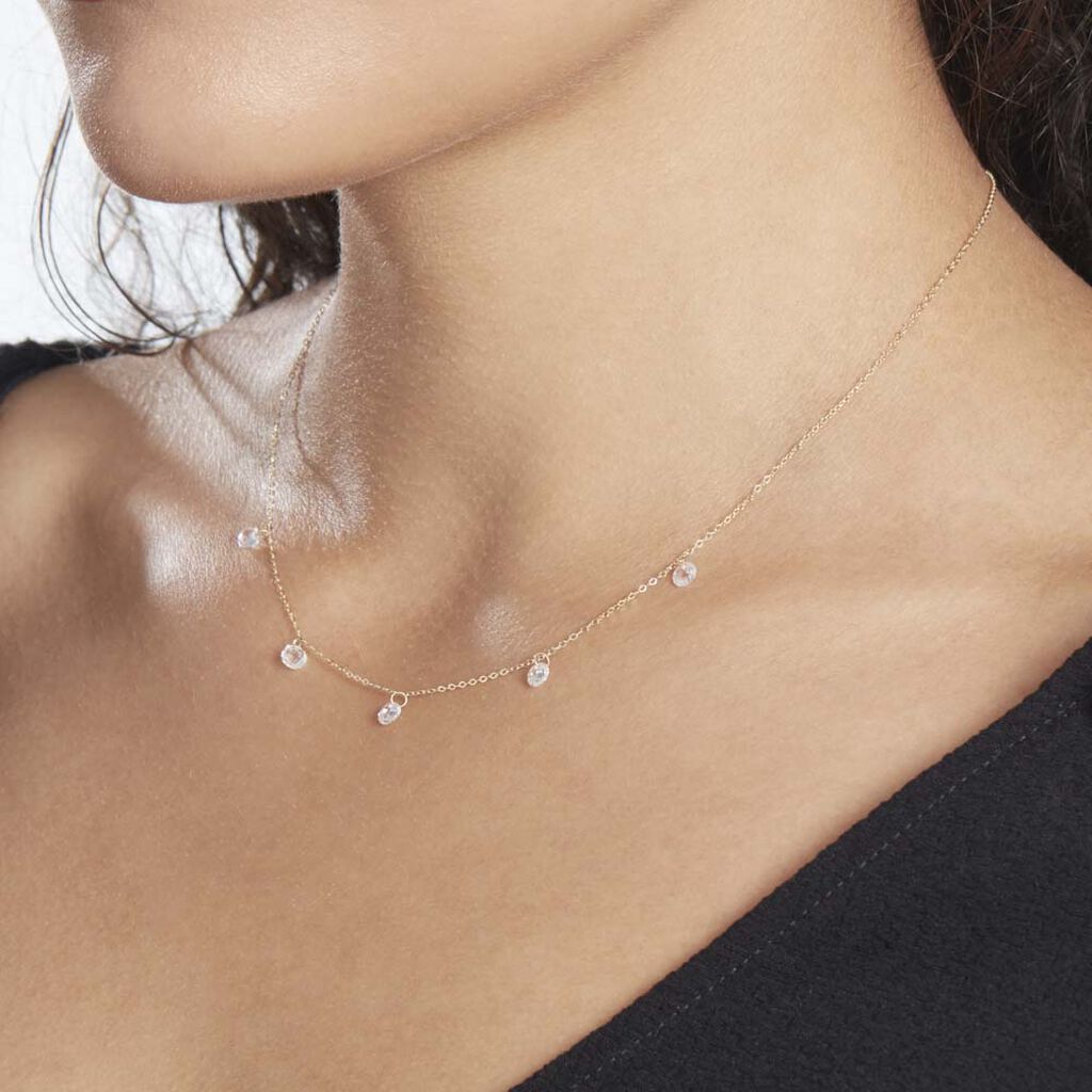 Collier Or Jaune Leucitica Oxydes De Zirconium