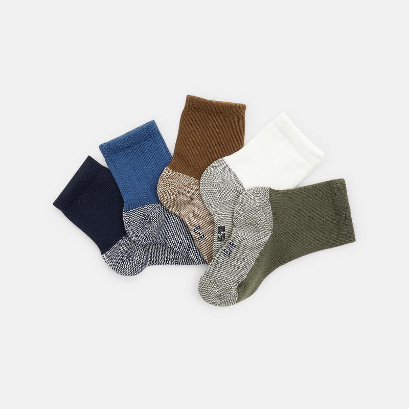 Chaussettes unies semelles rayées (lot de 5) bébé garçon